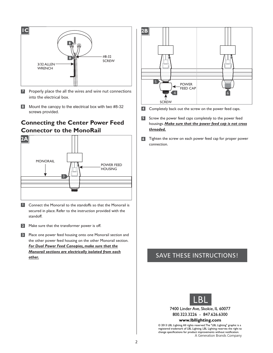 Save these instructions | LBL Lighting MO 2.75" Round Canopy User Manual | Page 2 / 2