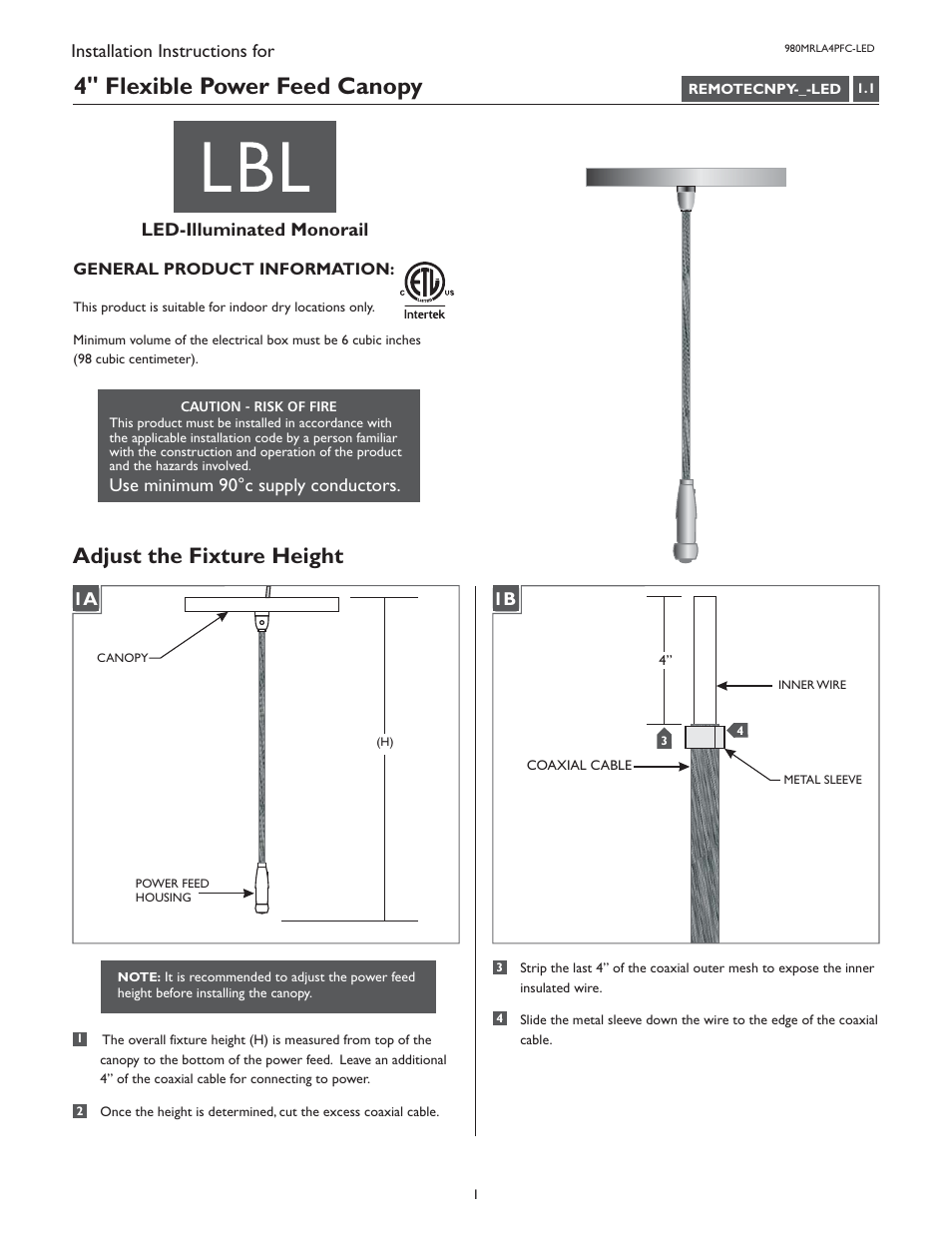 LBL Lighting LED Illum MO 4" Round Dual Feed Canopy User Manual | 4 pages