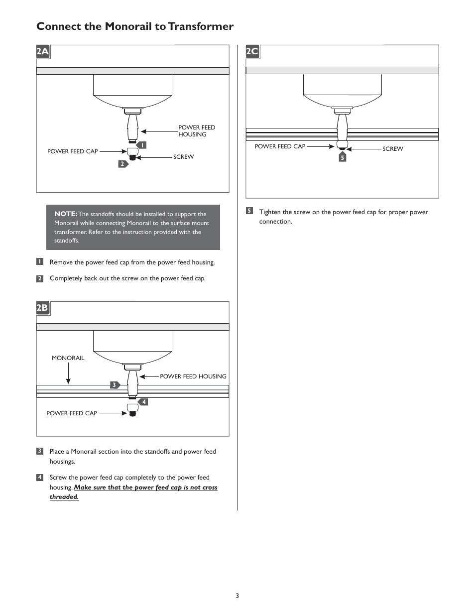 Connect the monorail to transformer | LBL Lighting MO Direct Feed Surf Elec Xfmr 60w 277v/12v LED User Manual | Page 3 / 4