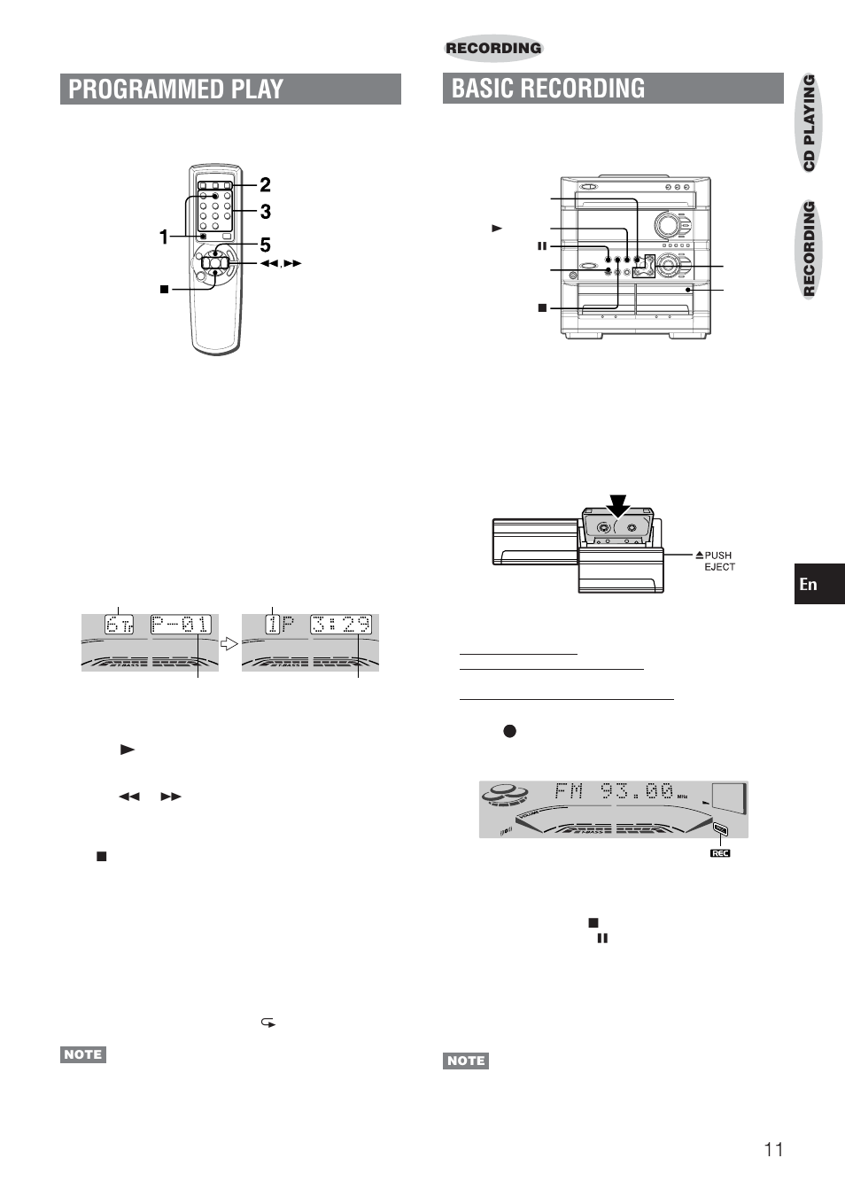 Programmed play, Basic recording | Aiwa DINA Z-A60 User Manual | Page 11 / 20