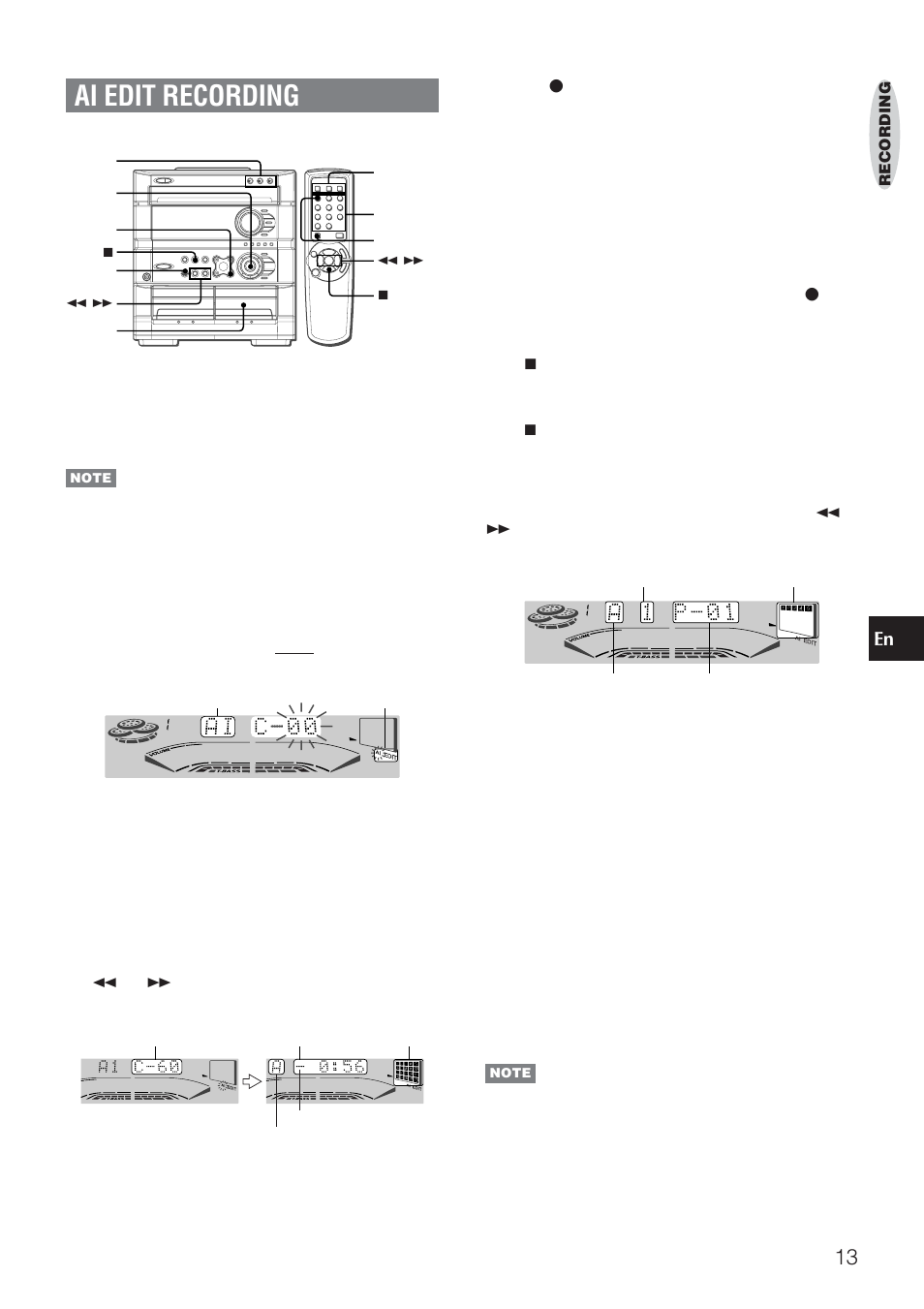 Ai edit recording | Aiwa DINA Z-A60 User Manual | Page 13 / 20