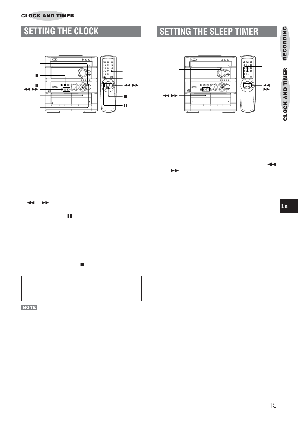 Setting the clock, Setting the sleep timer | Aiwa DINA Z-A60 User Manual | Page 15 / 20