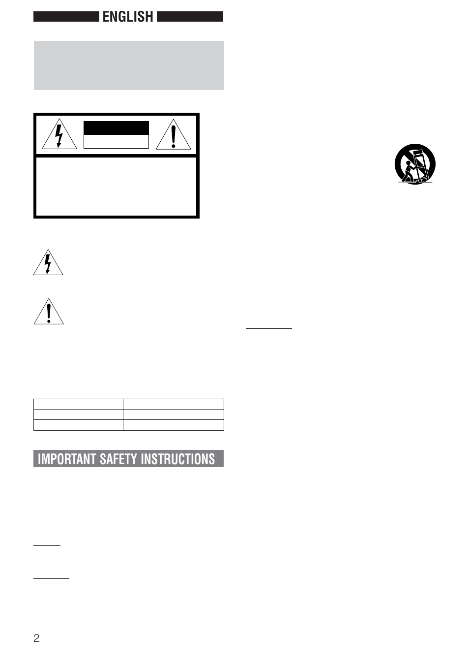 English important safety instructions, Warning | Aiwa DINA Z-A60 User Manual | Page 2 / 20