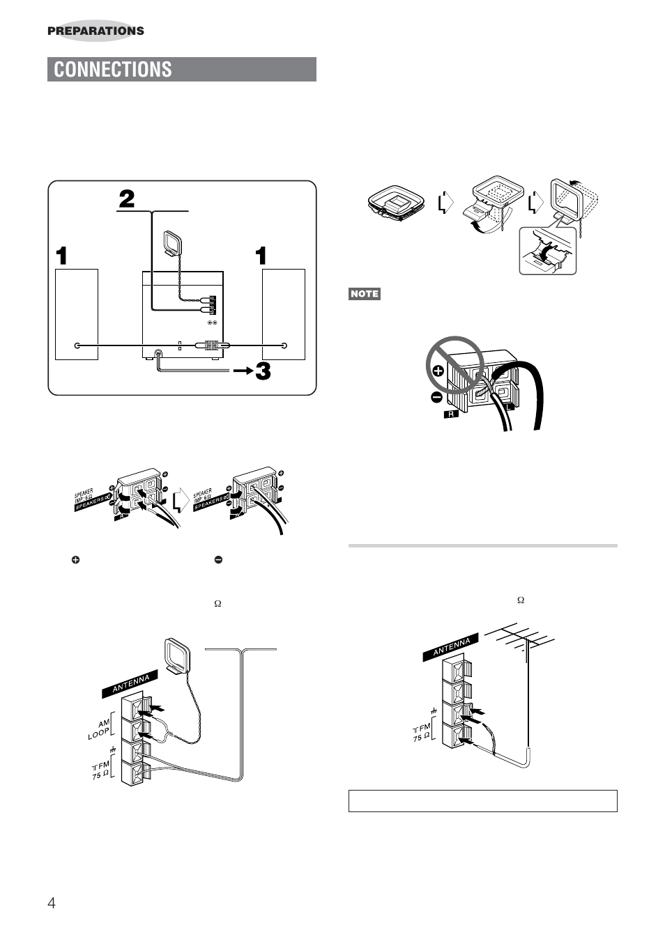 Connections, Connecting an outdoor antenna | Aiwa DINA Z-A60 User Manual | Page 4 / 20