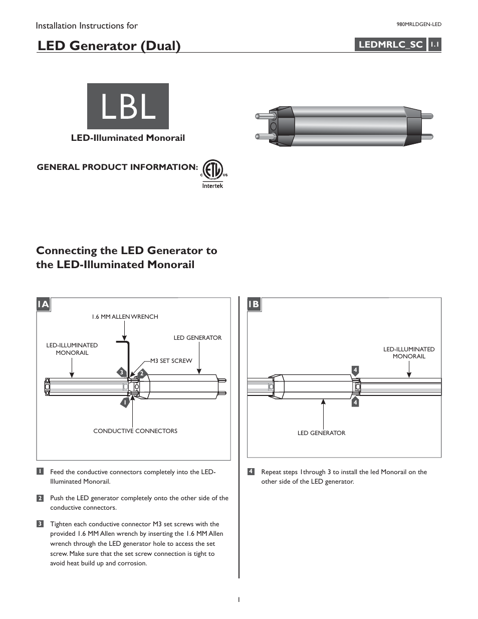 LBL Lighting LED Illum MO Generator Dual User Manual | 2 pages