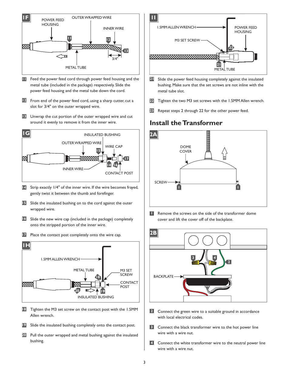 Install the transformer, 1a 1f 1a 1g, 1a 1h | LBL Lighting LED Illum MO Surf Elec Xfmr 60w 277v/12v LED User Manual | Page 3 / 4