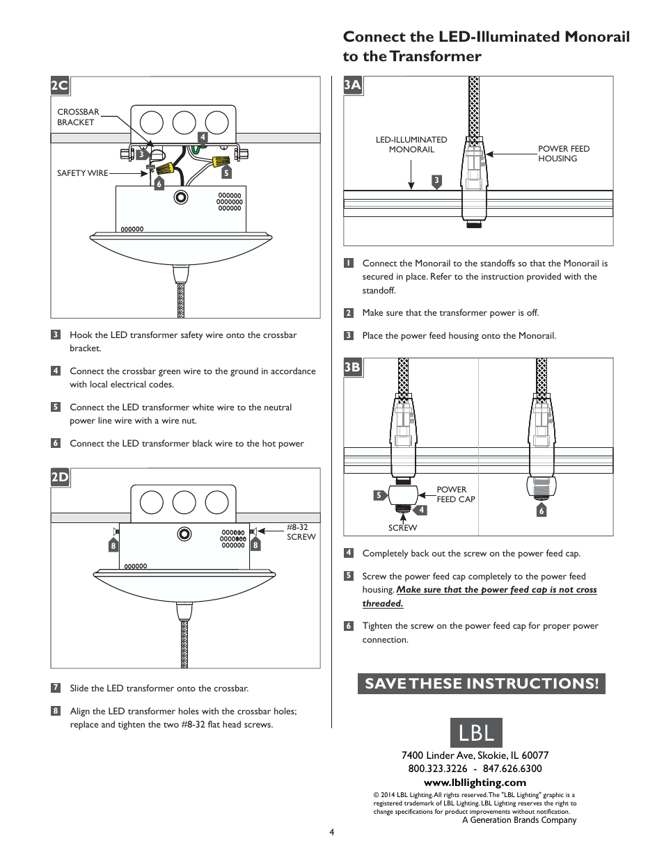 Save these instructions, 1a 3a 1a 3b, 1a 2c 1a 2d | LBL Lighting LED Illum MO Surf Mag Xfmr 150w 120v/12v User Manual | Page 4 / 4