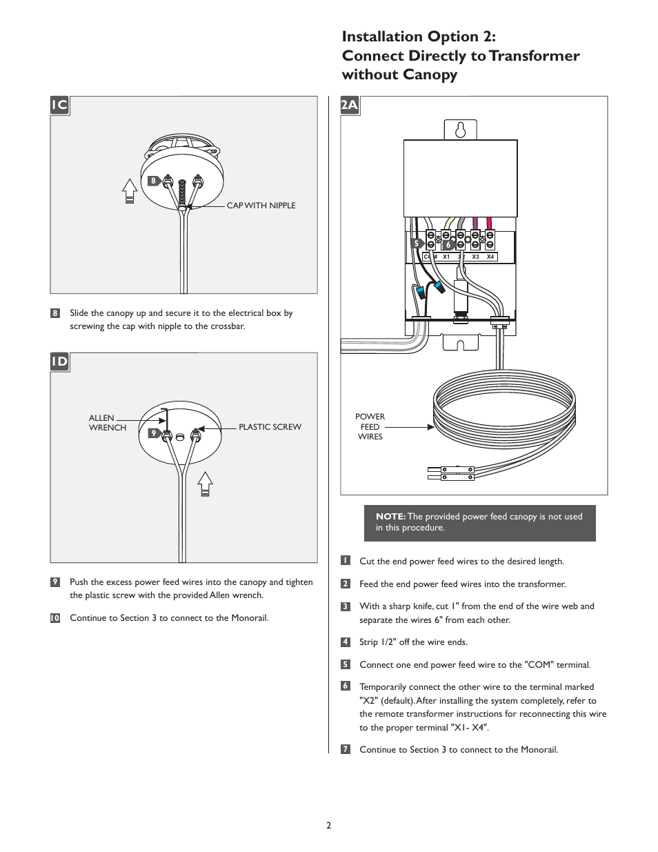 1a 1c, 1a 2a | LBL Lighting MO 4" Round Flexible End Feed Canopy User Manual | Page 2 / 4