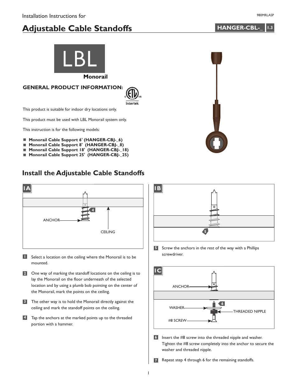 LBL Lighting MO Adjustable Vertical Connector User Manual | 4 pages