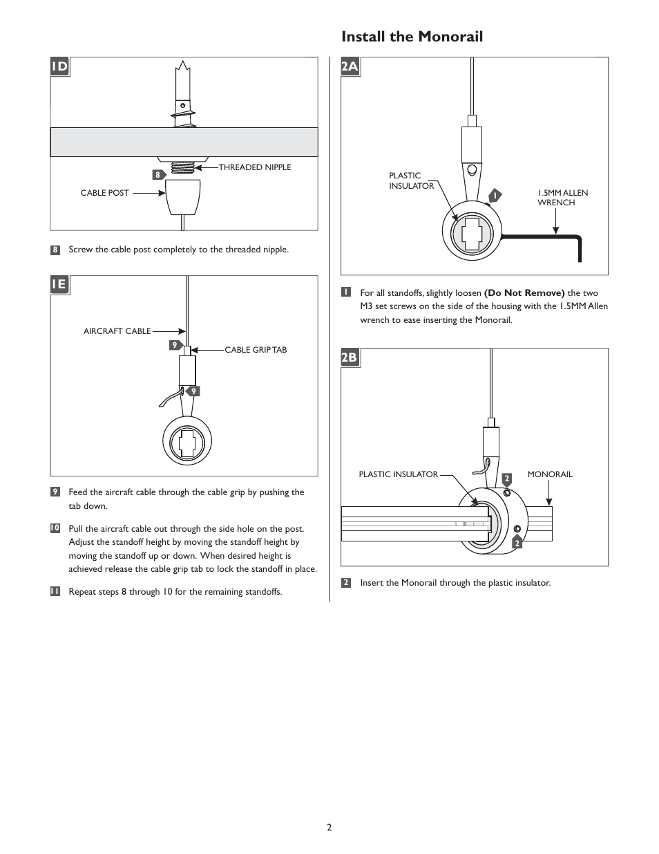 Install the monorail, 1d 1a 1e, 1a 2b | LBL Lighting MO Adjustable Vertical Connector User Manual | Page 2 / 4