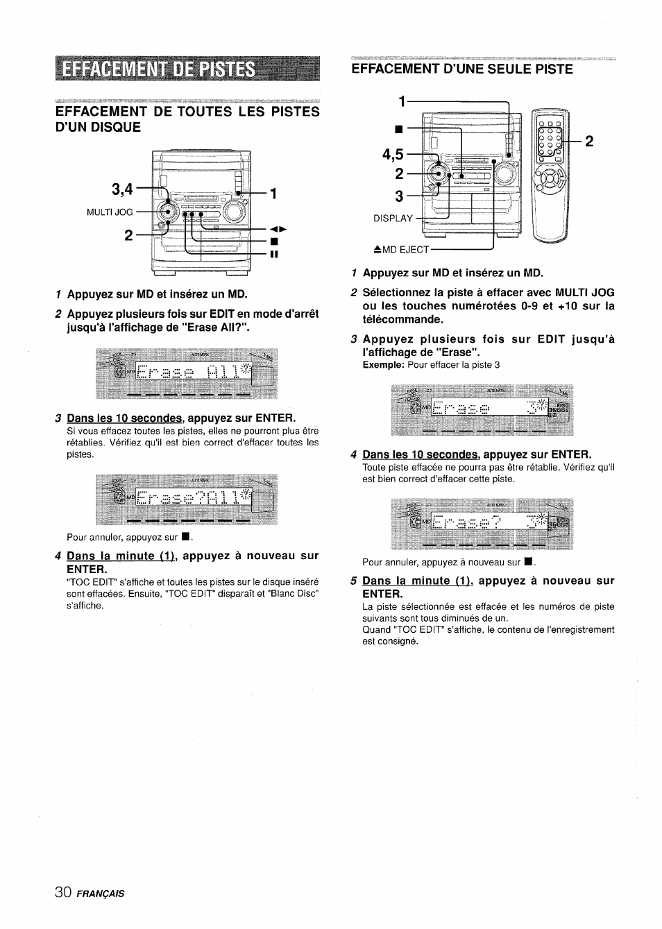 Effacement de toutes les pistes d'un disque, Erase?ç\ l | Aiwa XR-H330MD User Manual | Page 110 / 124