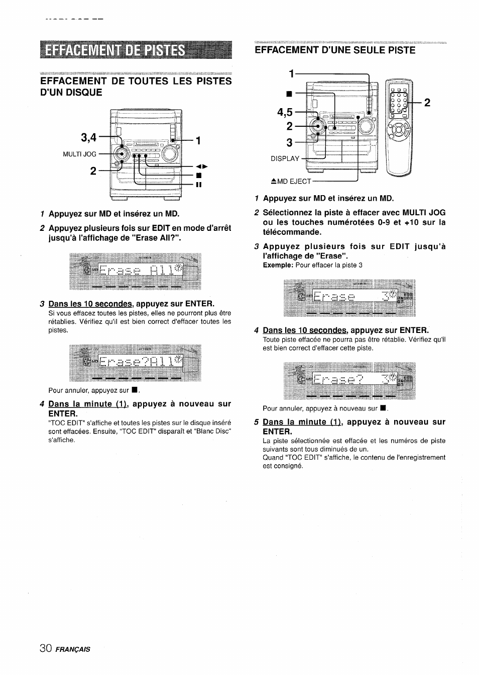 Effacement de toutes les pistes d'un disque, Rase?f\ 11 | Aiwa XR-H330MD User Manual | Page 111 / 124