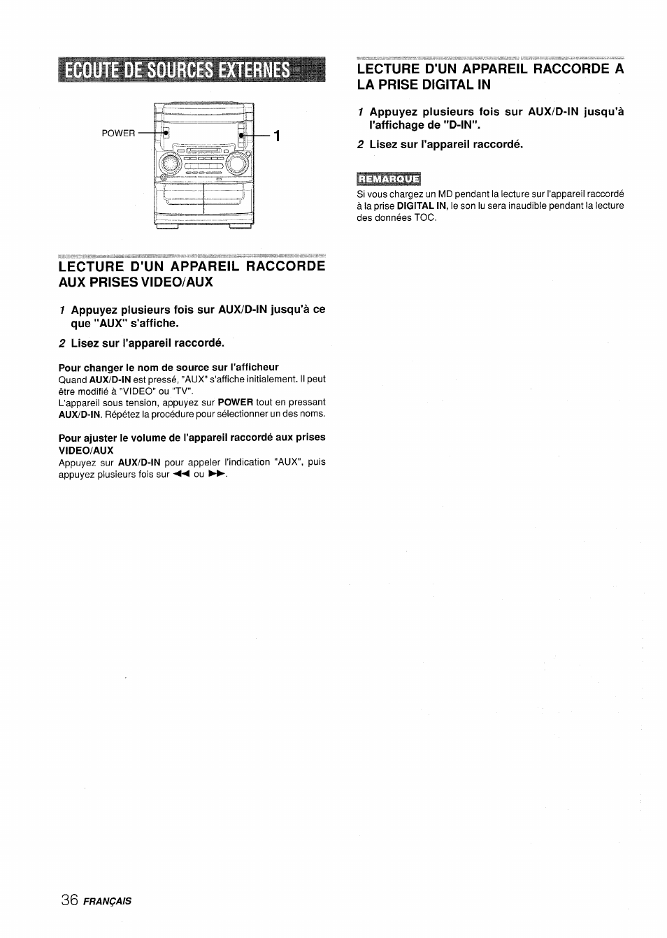 Ecoute de sources extern, 2 lisez sur l'appareil raccordé | Aiwa XR-H330MD User Manual | Page 116 / 124