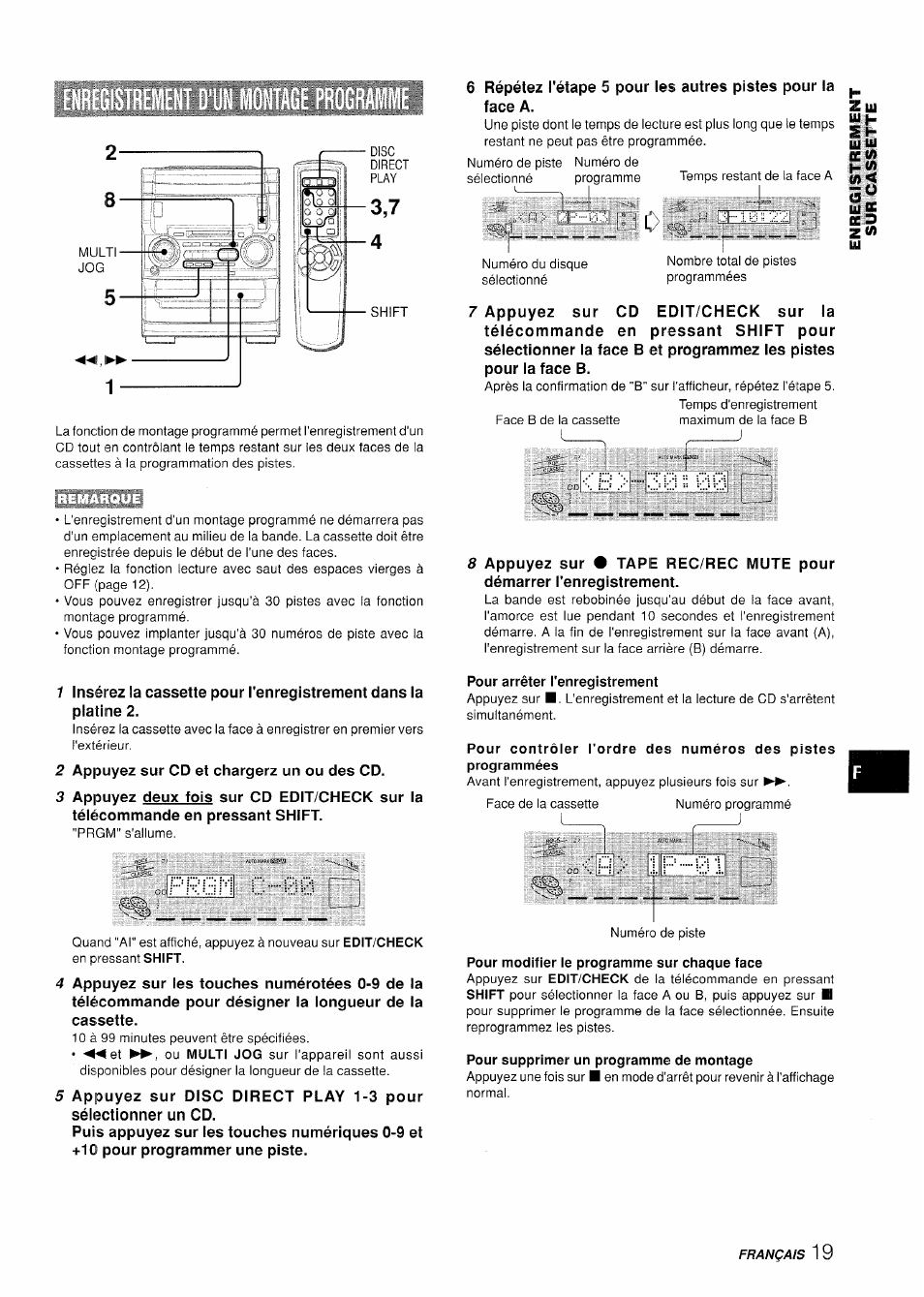 Prgpl, Pour arrêter l'enregistrement, Pour modifier le programme sur chaque face | Pour supprimer un programme de montage | Aiwa XR-H330MD User Manual | Page 99 / 124