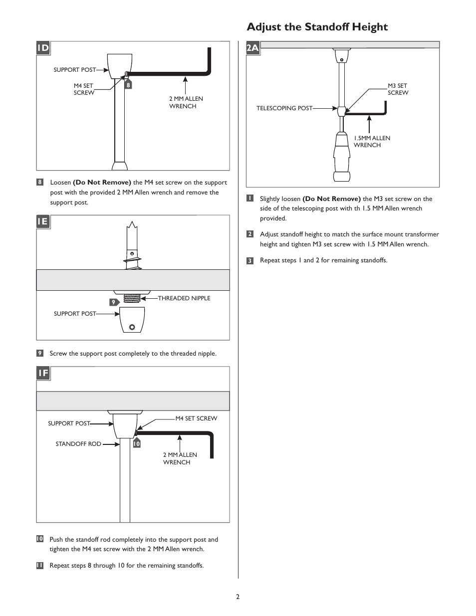 Adjust the standoff height | LBL Lighting MO Direct Feed Standoff for Surf Xfmr User Manual | Page 2 / 4