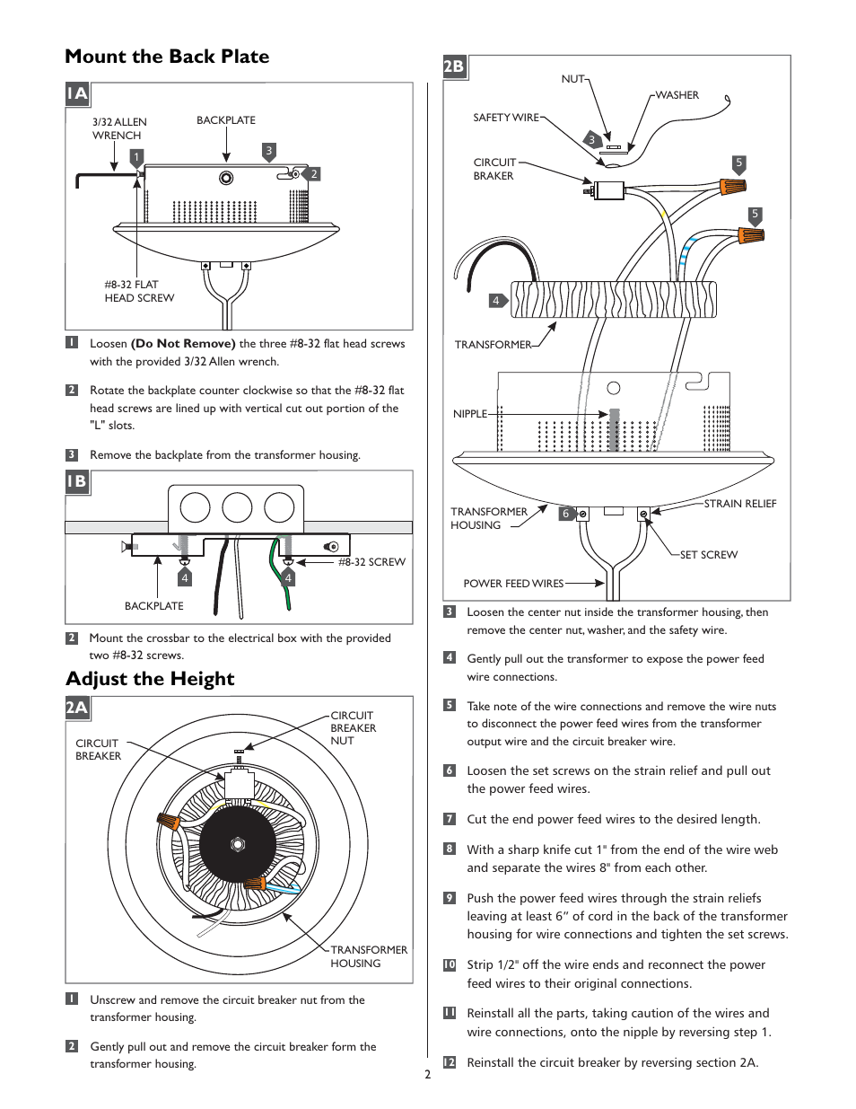 Mount the back plate adjust the height | LBL Lighting MO Surf Mag Xfmr 300w 277v/12v User Manual | Page 2 / 4