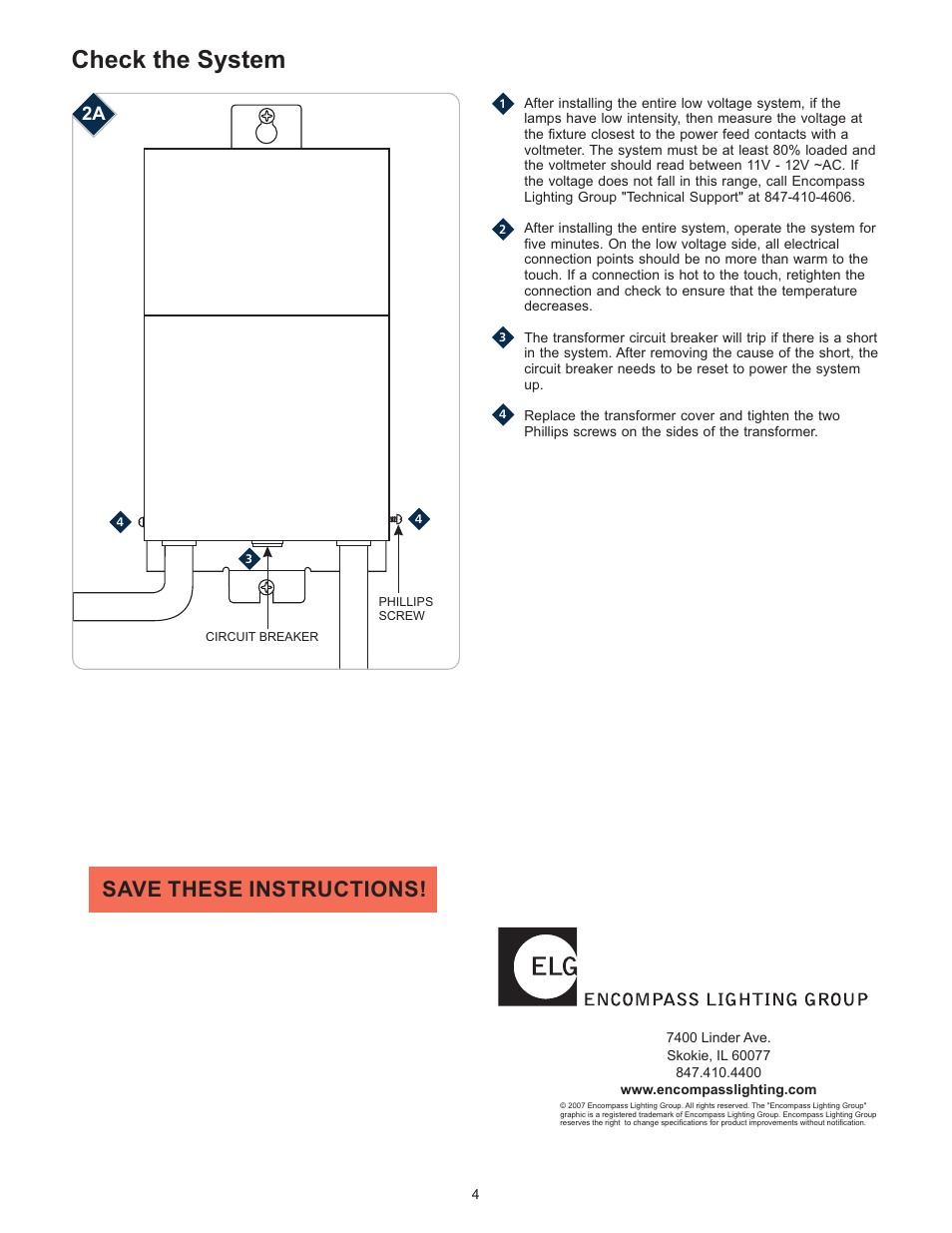 Check the system, Save these instructions | LBL Lighting MO Rmt Mag Xfmr 150w 120v/12v User Manual | Page 4 / 4