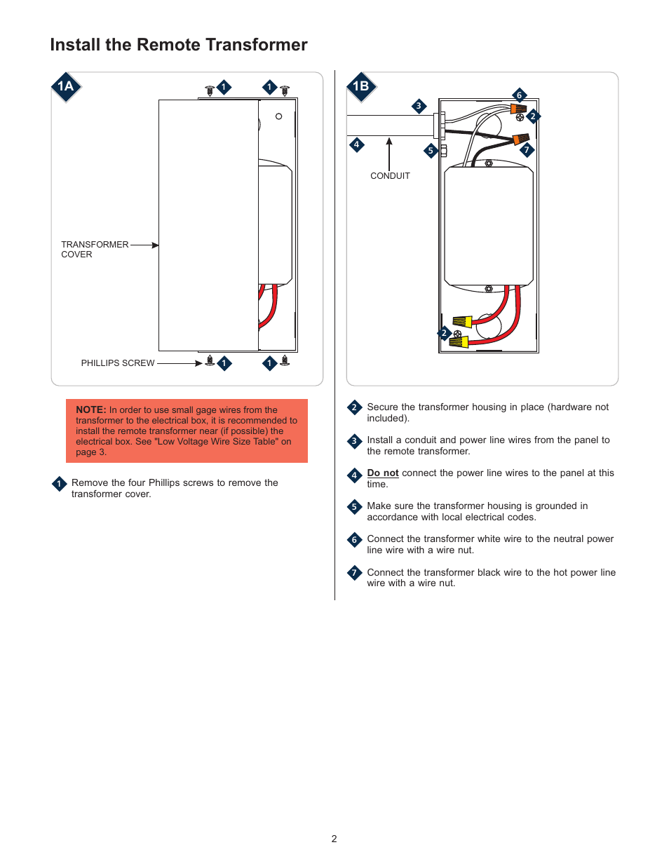 Install the remote transformer | LBL Lighting MO Rmt Elec Xfmr 300w 120v/12v DC User Manual | Page 2 / 4