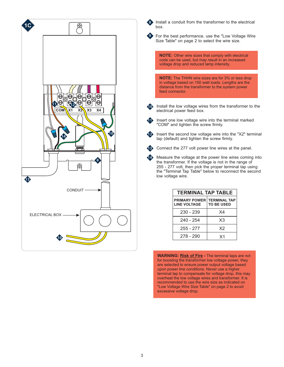 Terminal tap table | LBL Lighting MO Rmt Mag Xfmr 150w 277v/12v User Manual | Page 3 / 4
