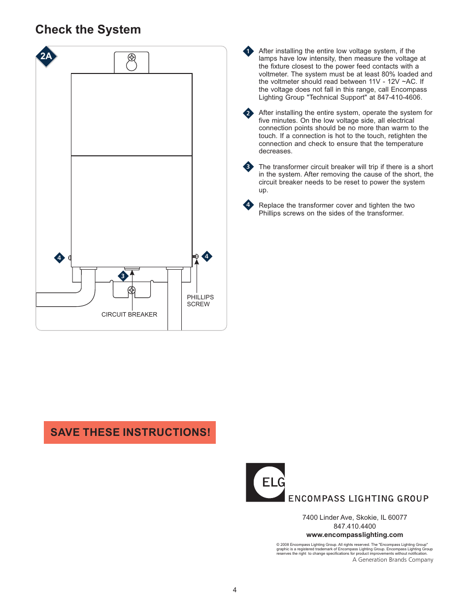 Check the system, Save these instructions | LBL Lighting MO Rmt Mag Xfmr 300w 120v/12v User Manual | Page 4 / 4