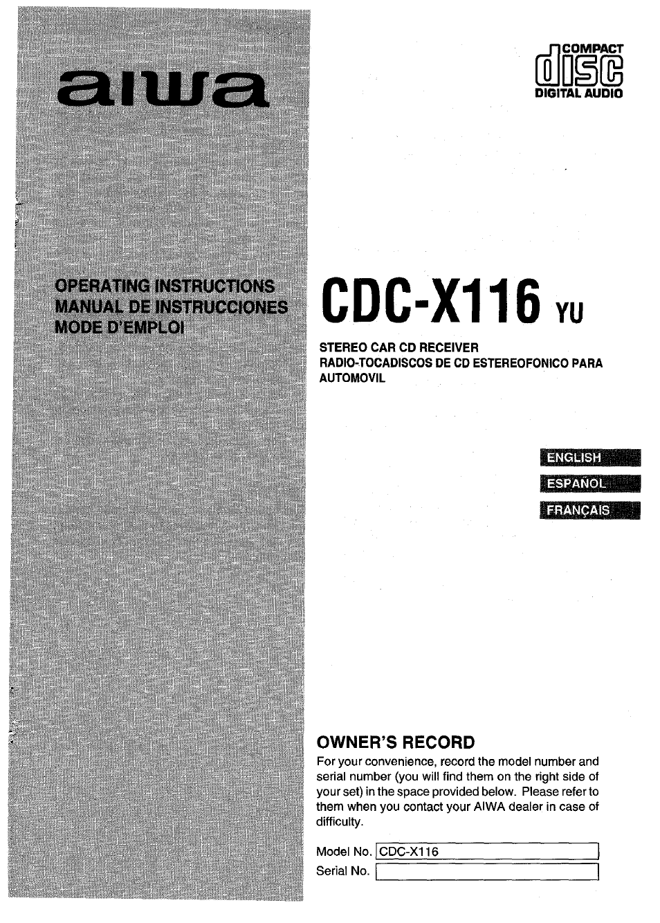 Aiwa CDC-X116 User Manual | 44 pages