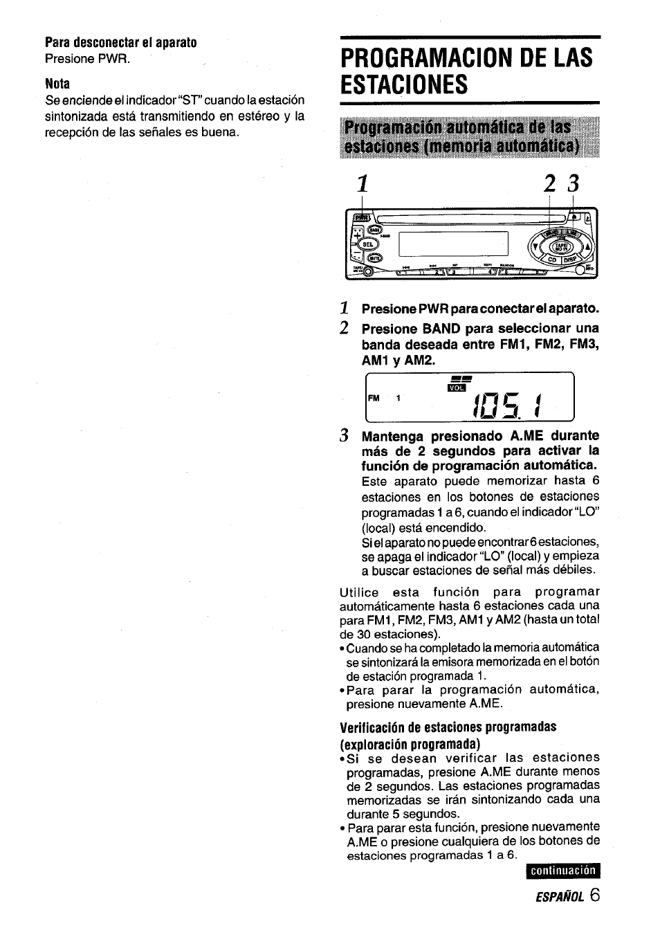 Para desconectar el aparato, Nota, Programacion de las estaciones | Pfíogramacion de las estaciones | Aiwa CDC-X116 User Manual | Page 21 / 44