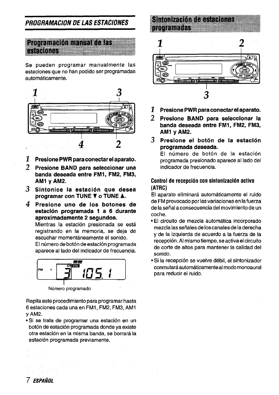 Programación manual de las estaciones, 1 presione pwr para conectarel aparato | Aiwa CDC-X116 User Manual | Page 22 / 44