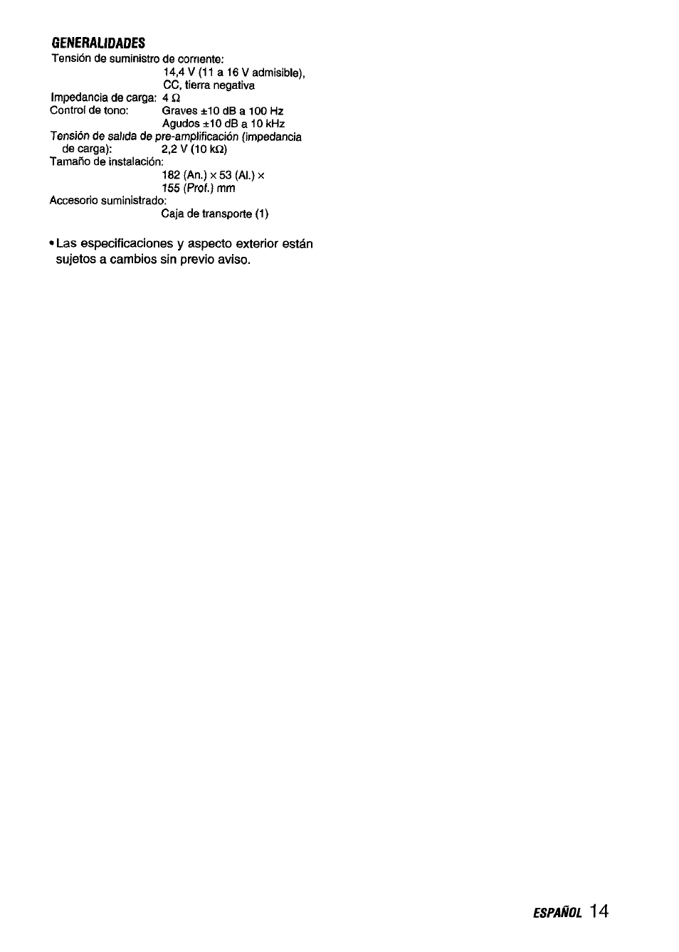 Generalidades | Aiwa CDC-X116 User Manual | Page 29 / 44