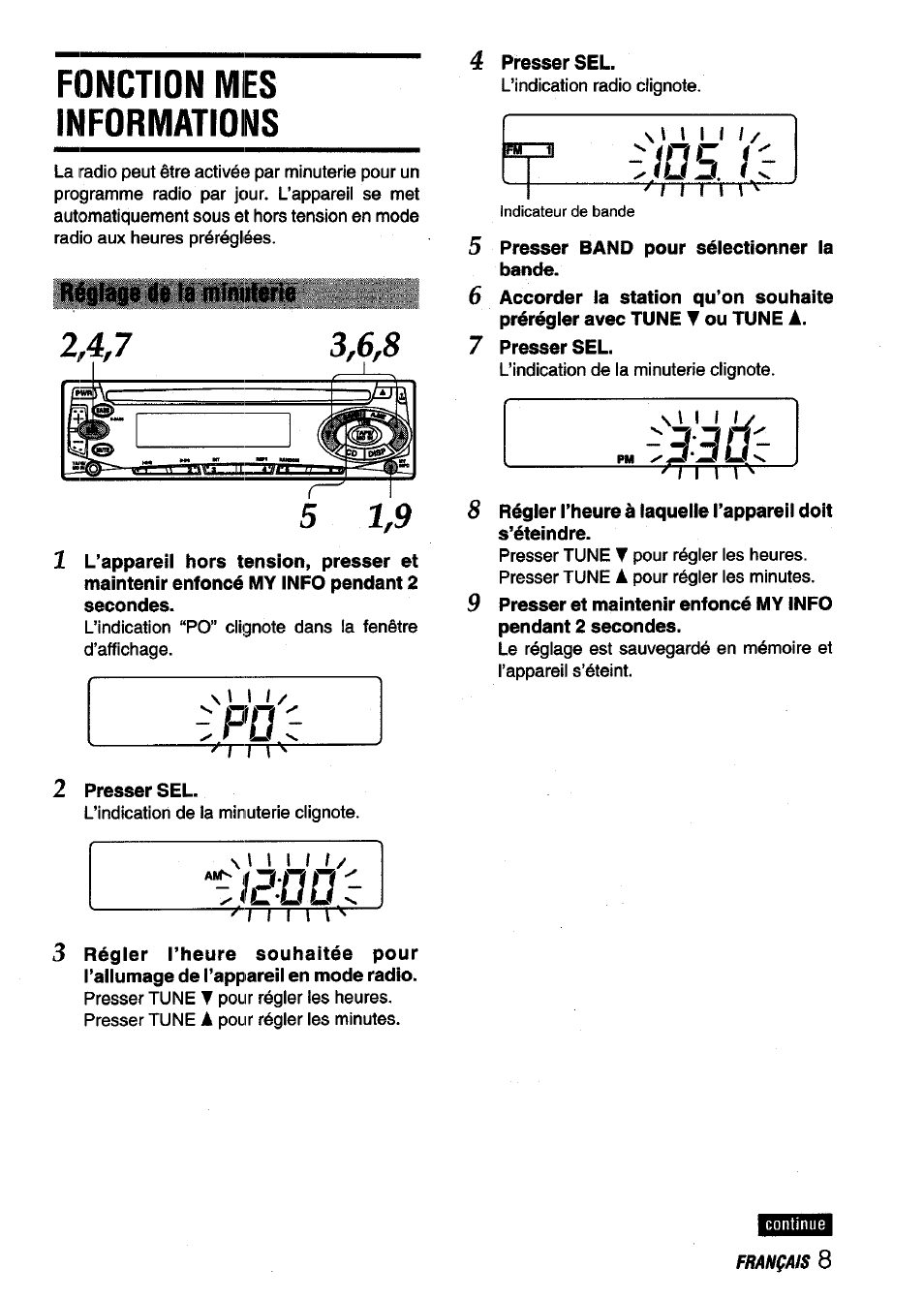 Fonction mes informations, Réglage de la minuterie, Z10 5 | 33ui | Aiwa CDC-X116 User Manual | Page 37 / 44