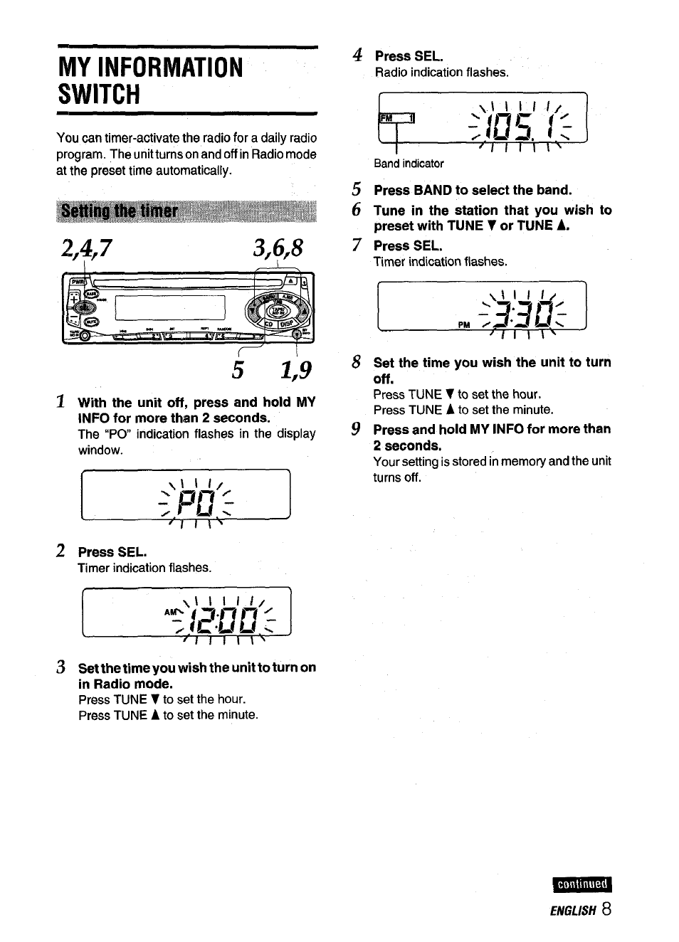 My information switch, Setting the timer, 05 íc | Aiwa CDC-X116 User Manual | Page 9 / 44