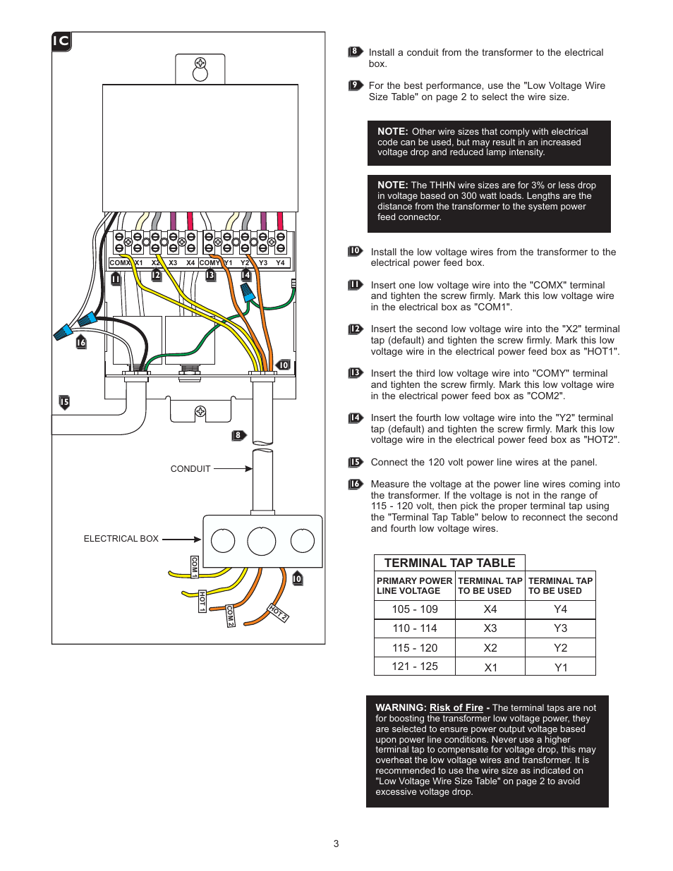 1a 1c, Terminal tap table | LBL Lighting MO Rmt Mag Xfmr 600w 120v/12v User Manual | Page 3 / 4