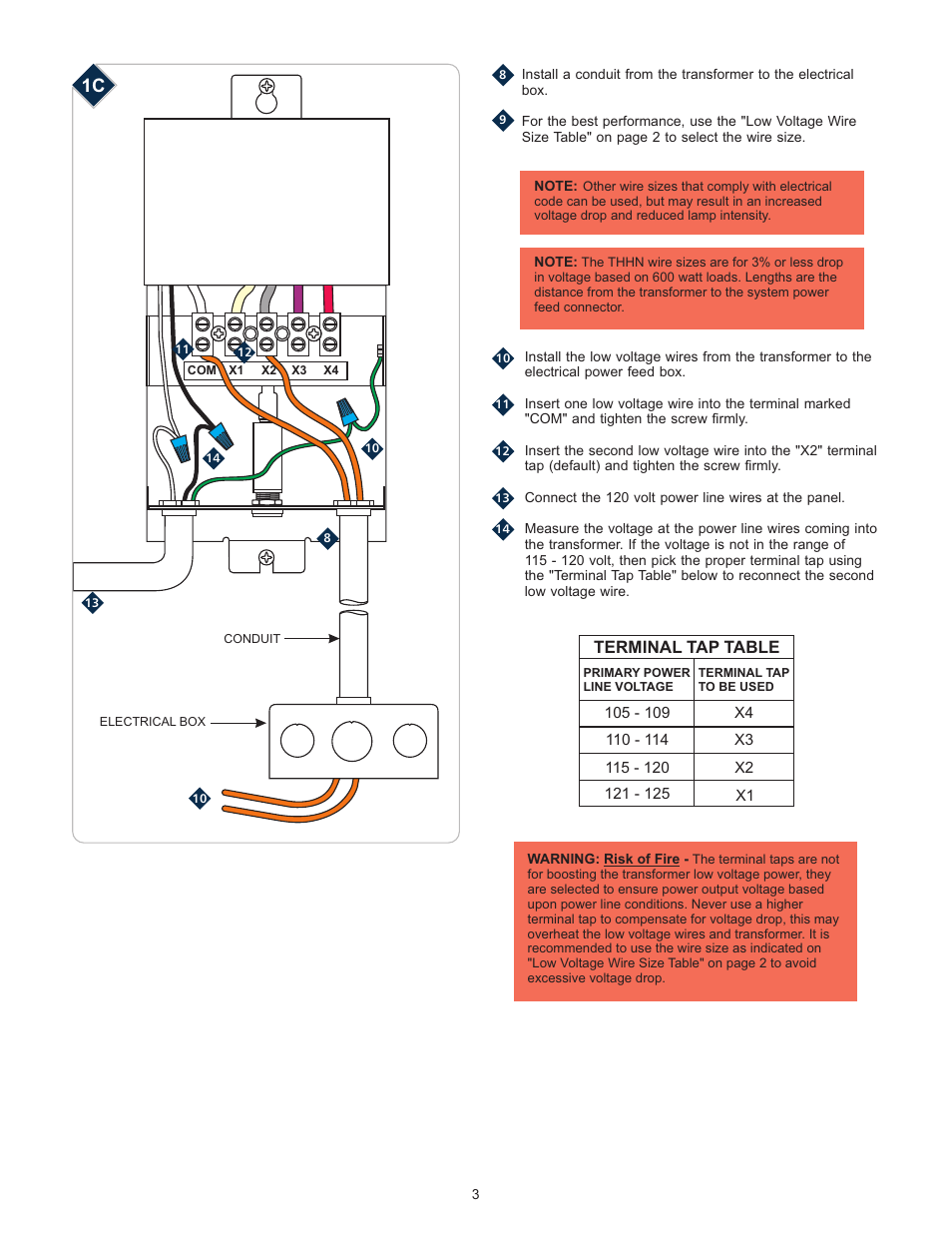 Terminal tap table | LBL Lighting MO Rmt Mag Xfmr 600w 120v/24v User Manual | Page 3 / 4
