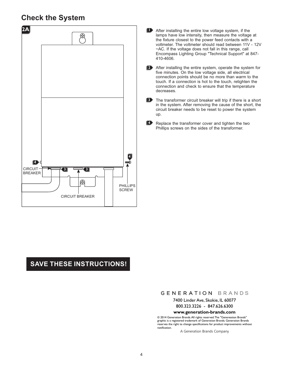 Check the system, Save these instructions, 1a 2a | LBL Lighting MO Rmt Mag Xfmr 600w 277v/12v User Manual | Page 4 / 4