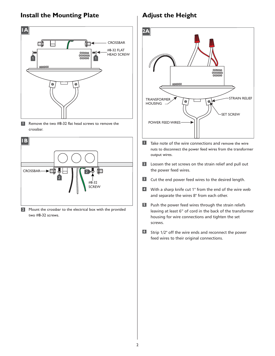 Install the mounting plate, Adjust the height | LBL Lighting MO Surf Elec Xfmr 150w 120v/12v User Manual | Page 2 / 4