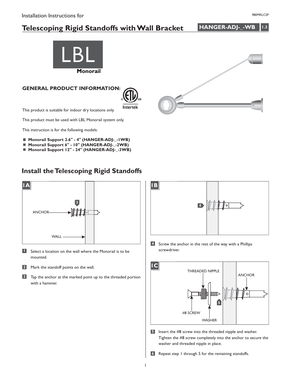 LBL Lighting MO Bracket User Manual | 4 pages