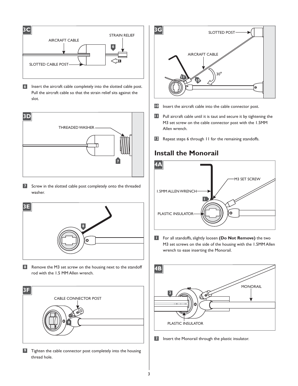 Install the monorail, 3c 3d 3e, 3f 3g 4a 4b | LBL Lighting MO Bracket User Manual | Page 3 / 4