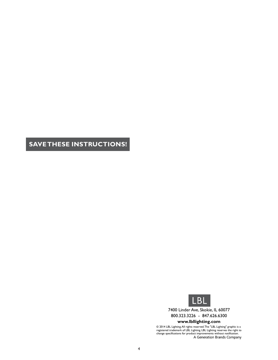 Save these instructions | LBL Lighting Standoff Ball Joint Assembly User Manual | Page 4 / 4