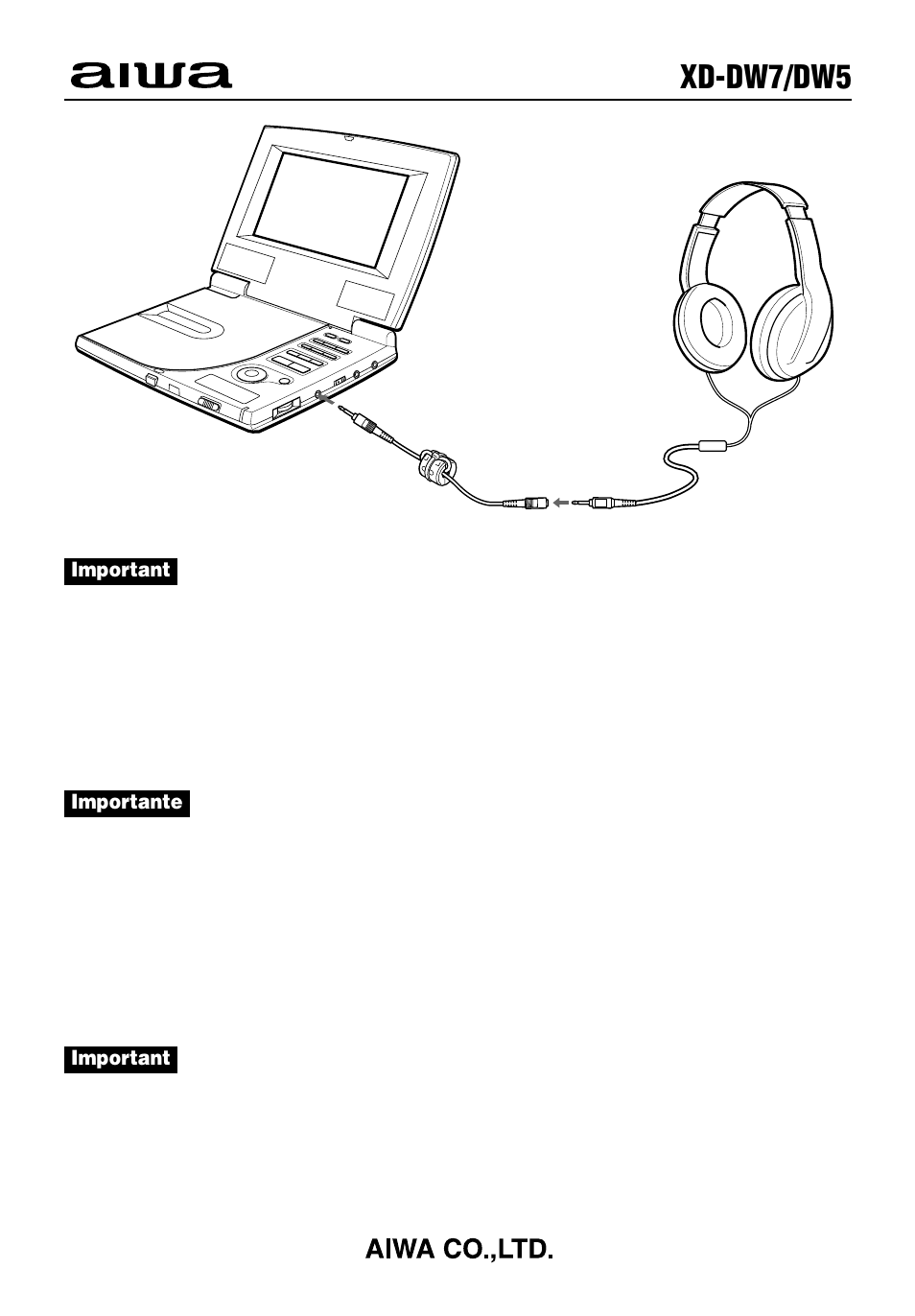 When listening with headphones, To connect your headphones, Para escuchar el sonido con auriculares | Para conectar los auriculares, Ecoute avec un casque, Pour raccorder votre casque, Aiwa co.,ltd, Xd-dw7/dw5 | Aiwa XD-DW7U User Manual | Page 53 / 54