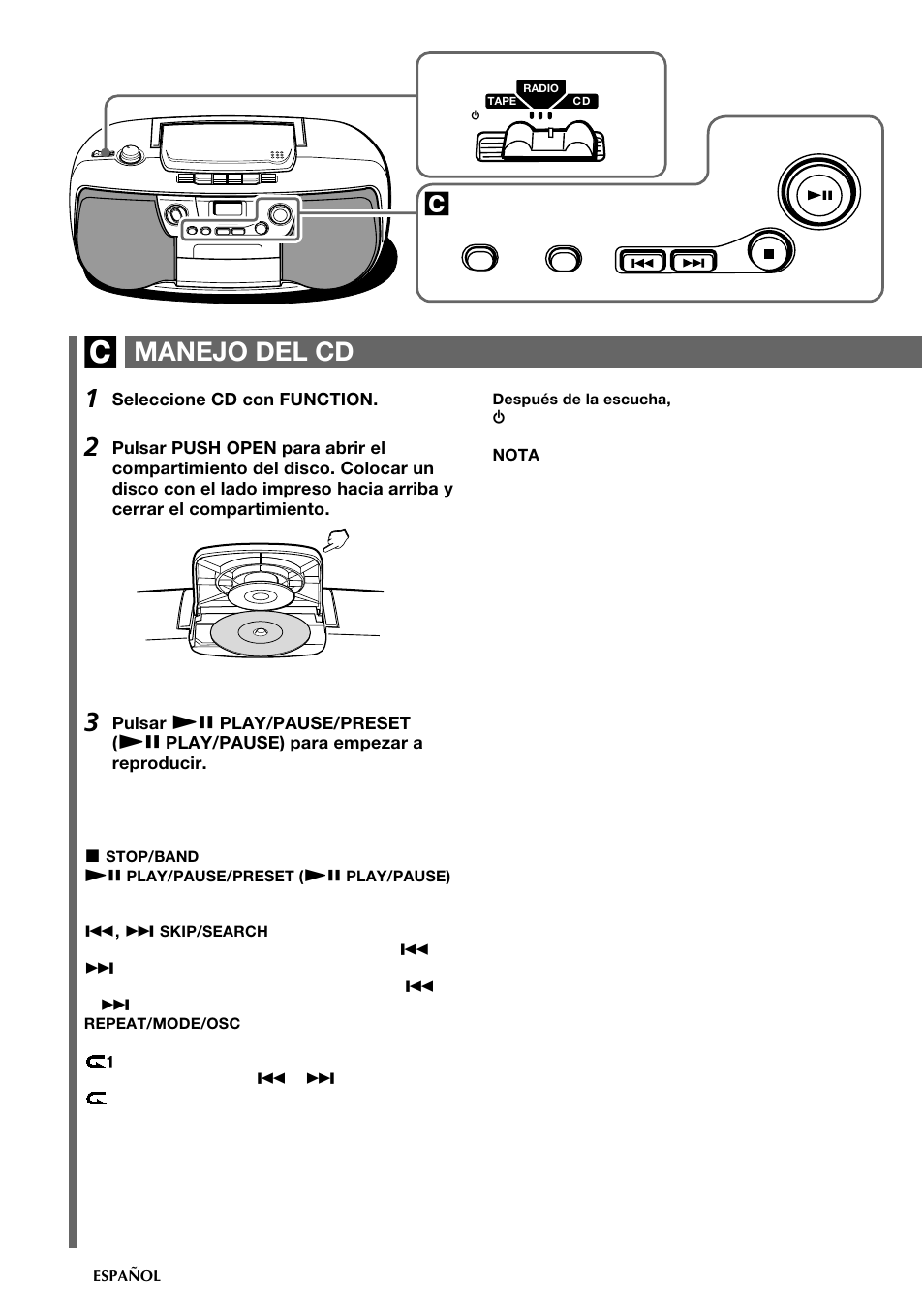 Manejo del cd | Aiwa CSD-TD19 User Manual | Page 16 / 26