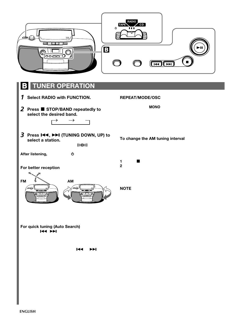 Tuner operation | Aiwa CSD-TD19 User Manual | Page 6 / 26