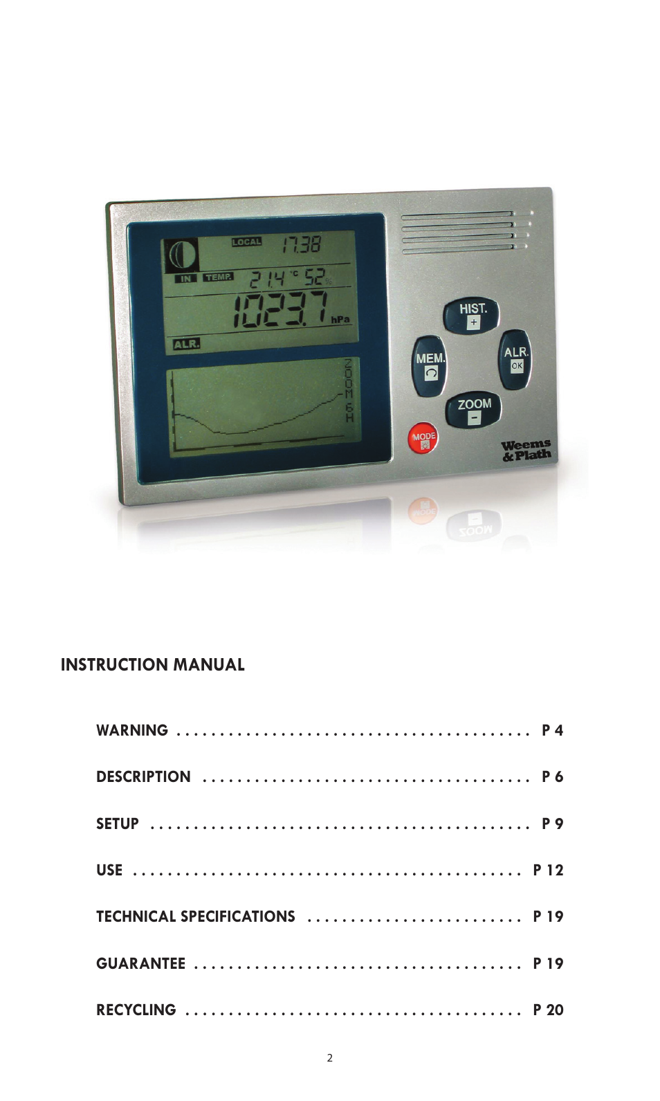 Weems and Plath Electronic Barometer User Manual | Page 2 / 20