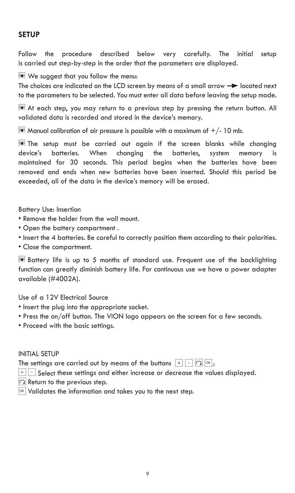 Setup | Weems and Plath Electronic Barometer User Manual | Page 9 / 20