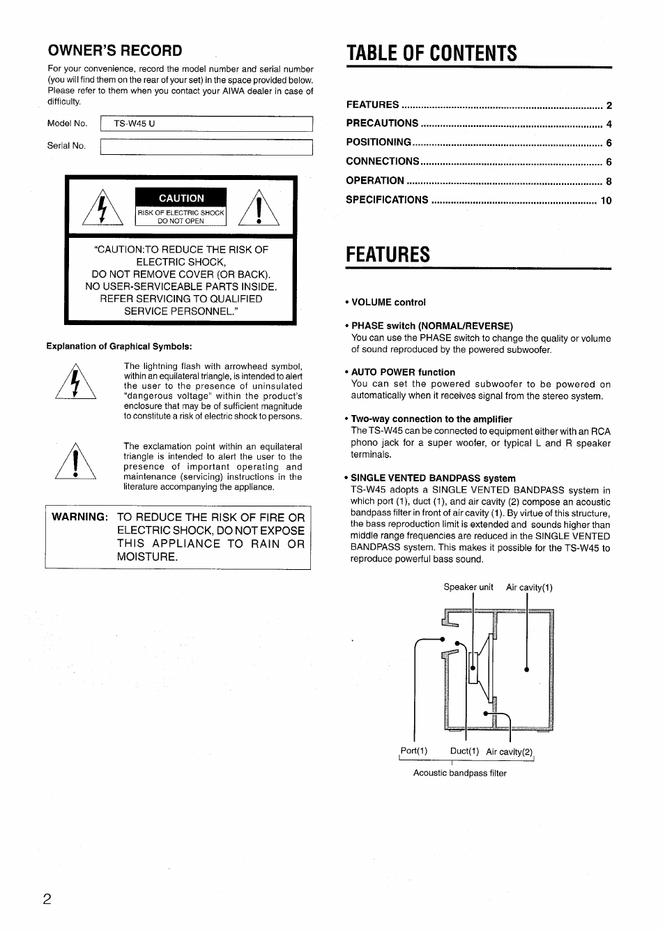 Aiwa TS-W45 User Manual | Page 2 / 12