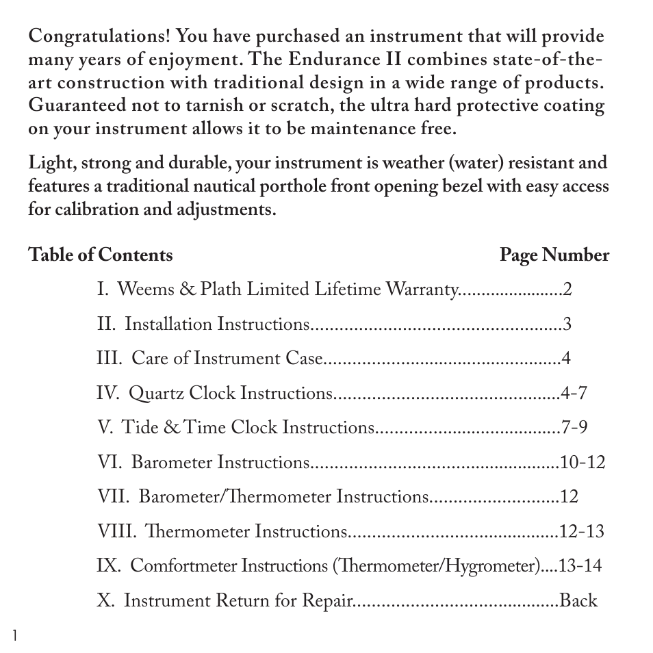 Weems and Plath Endurance II 135 Barometer/Thermometer User Manual | Page 2 / 16