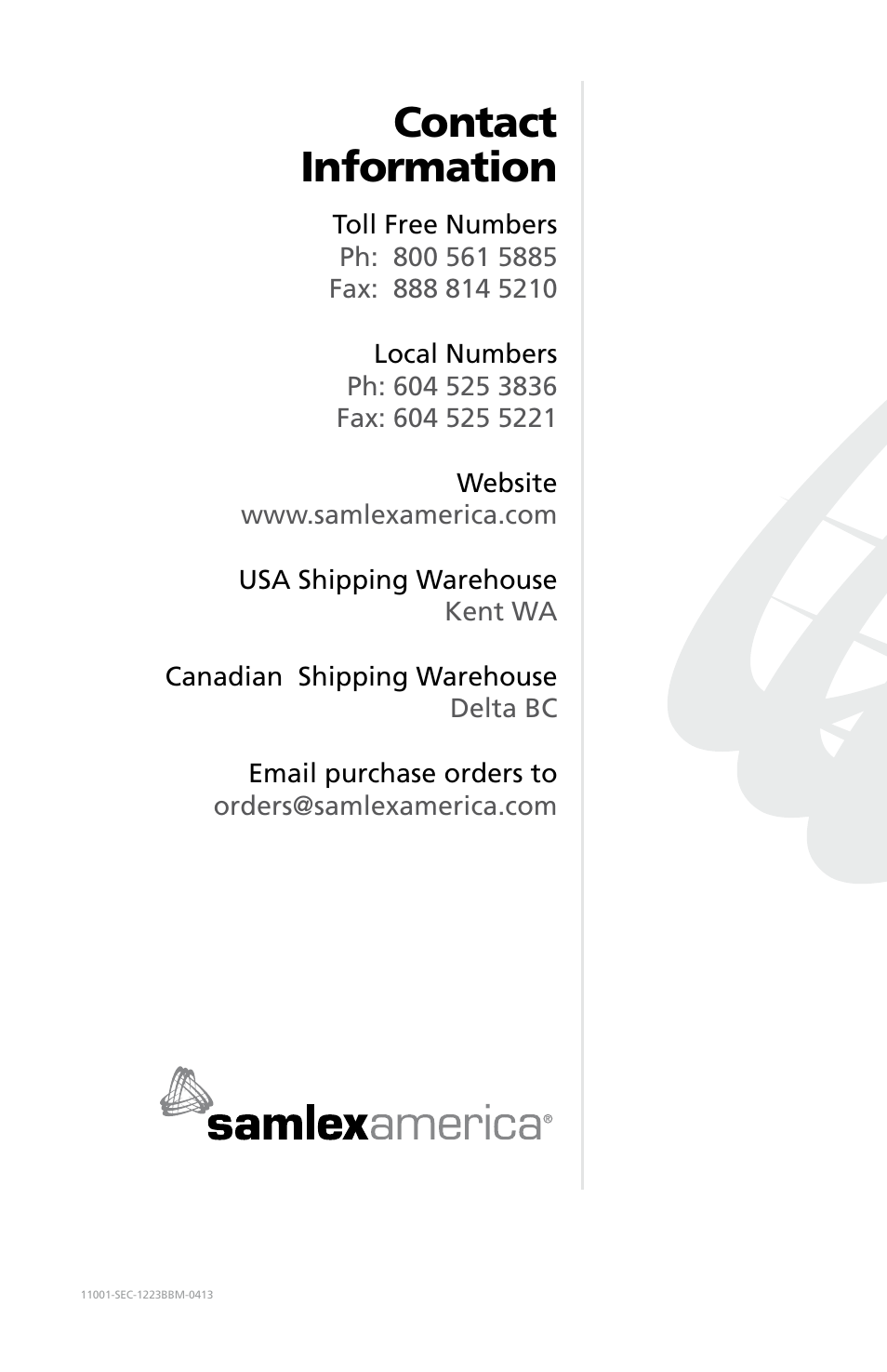 Contact information | Samlex America SEC-1223BBM User Manual | Page 24 / 24