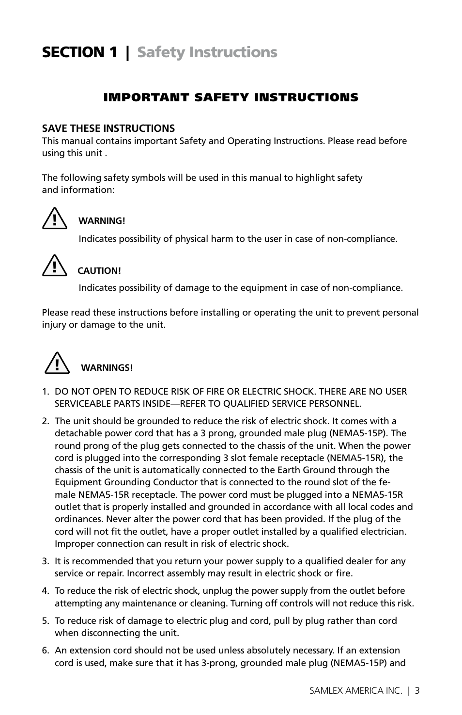 Samlex America SEC-1223BBM User Manual | Page 3 / 24