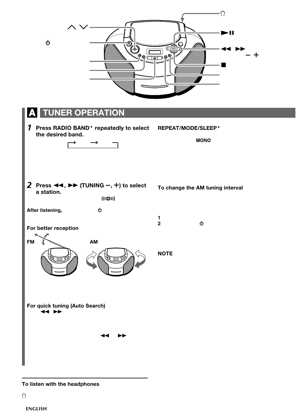 Tuner operation | Aiwa CSD-TD49 User Manual | Page 6 / 12