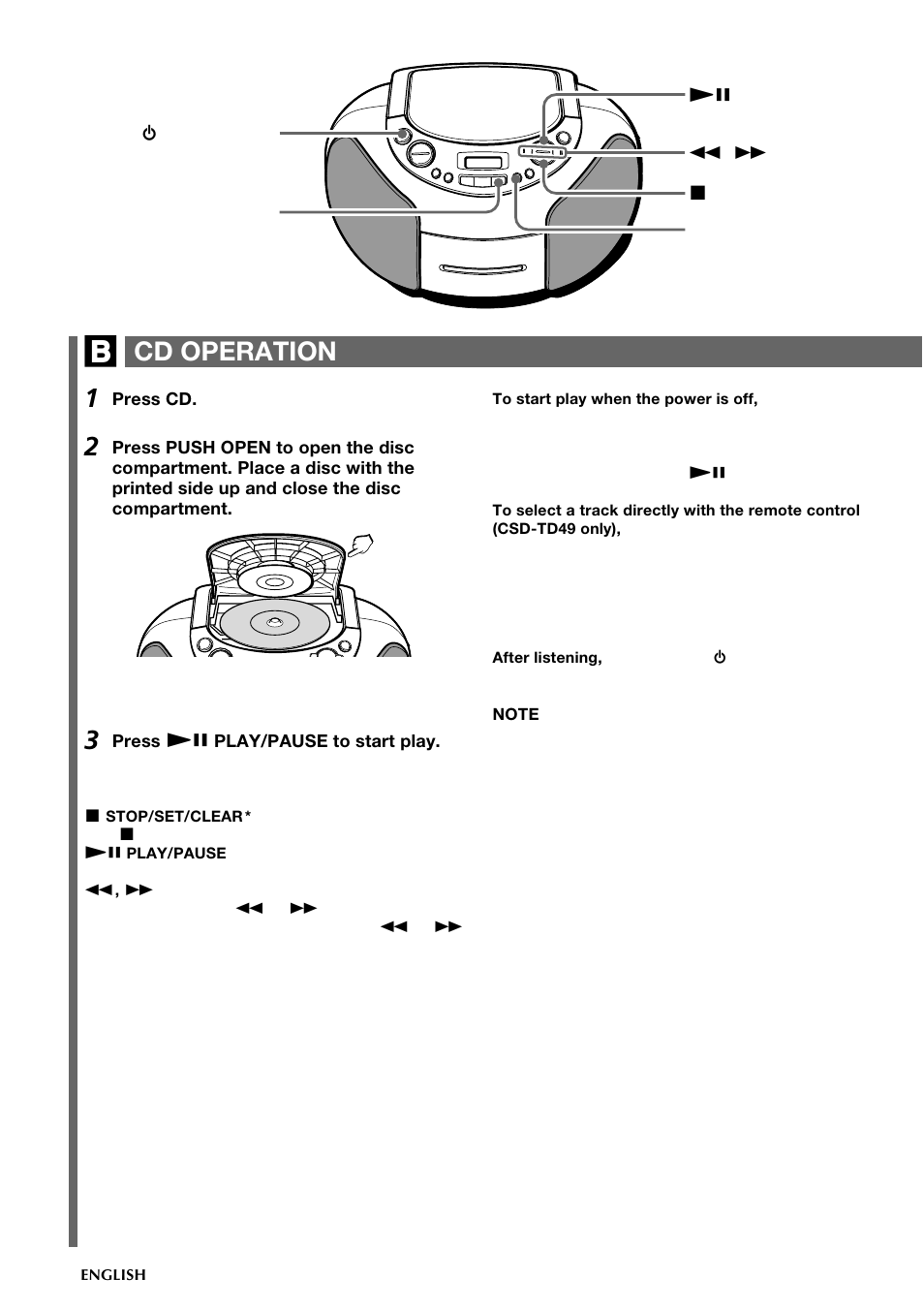 Cd operation | Aiwa CSD-TD49 User Manual | Page 8 / 12