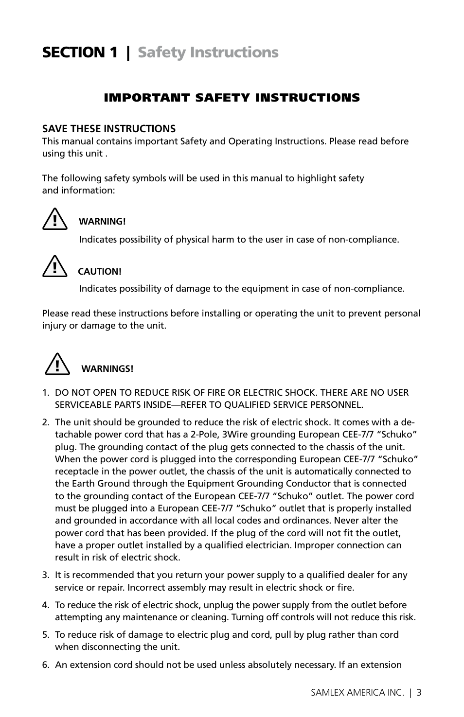 Samlex America SEC-1223BBM-230 User Manual | Page 3 / 24