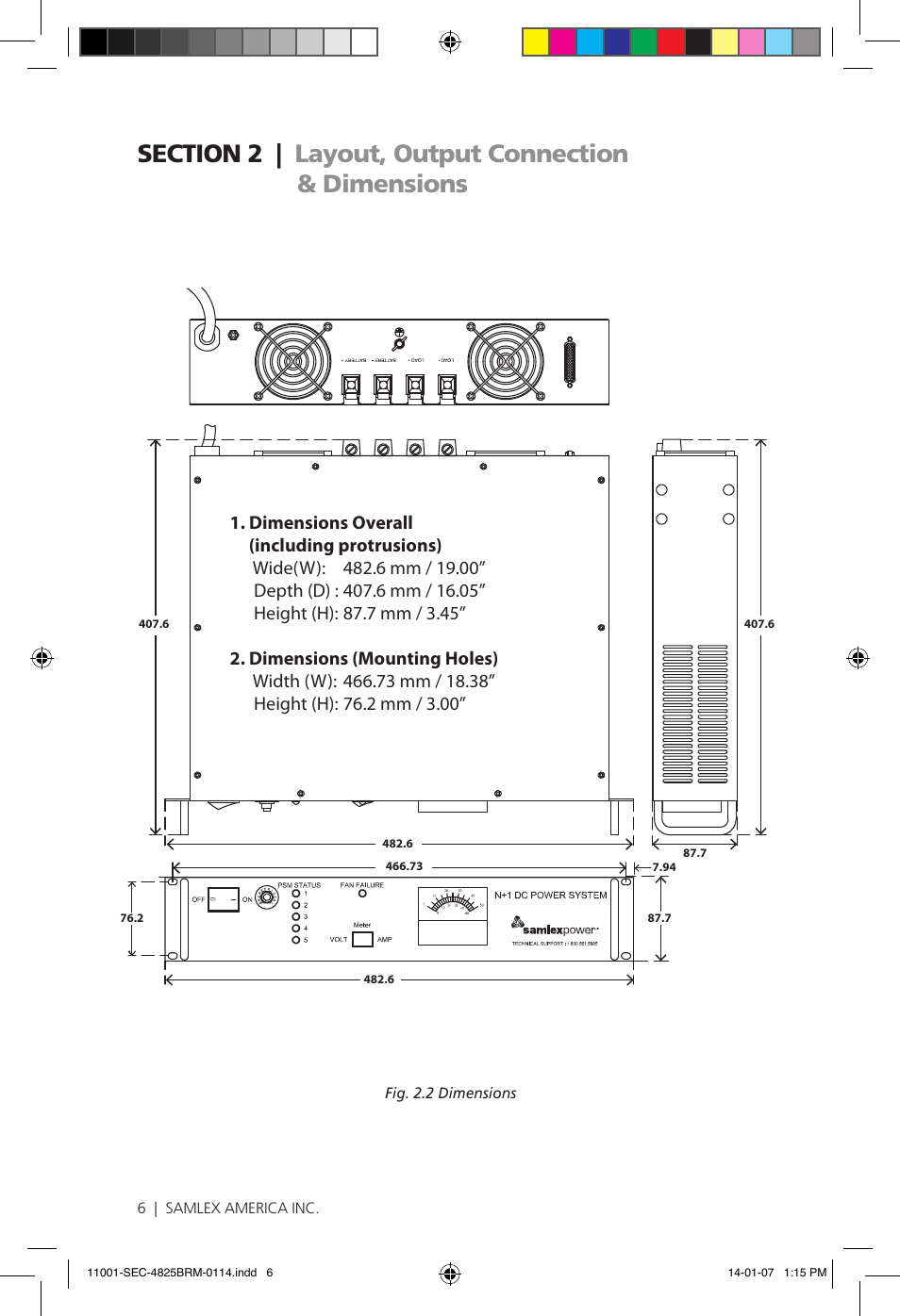 Fig. 2.2 dimensions | Samlex America SEC-4825BRM User Manual | Page 6 / 36
